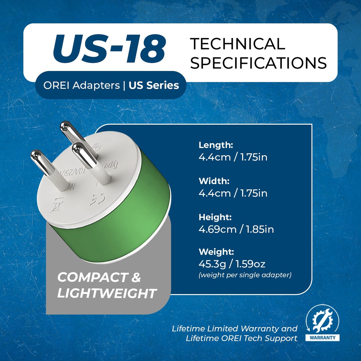 Thailand Travel Adapter - 2 in 1 - Type O - Compact Design (US-18)