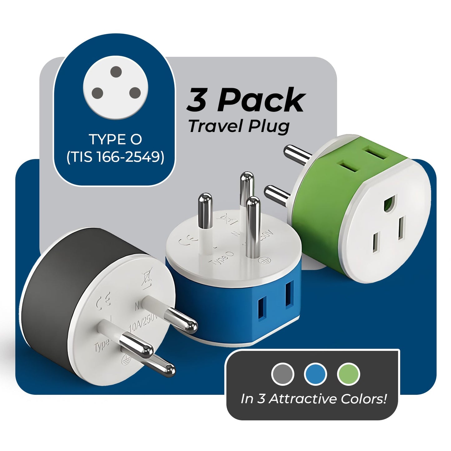 Thailand Travel Adapter - 2 in 1 - Type O - Compact Design (US-18)