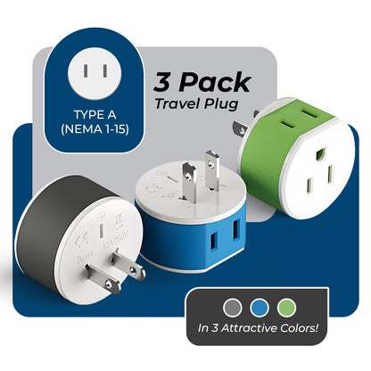 Japan, Philippines Travel Adapter - 2 in 1 - Type A - Compact Design (US-6)