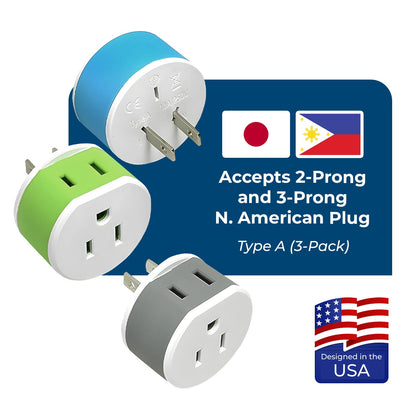 Japan, Philippines Travel Adapter - 2 in 1 - Type A - Compact Design (US-6)