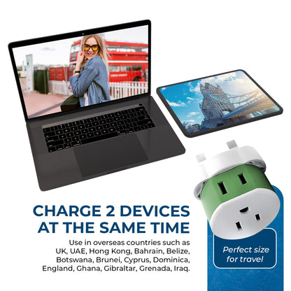 UK, Dubai Travel Adapter - 2 in 1 - Type G - Compact Design (US-7)