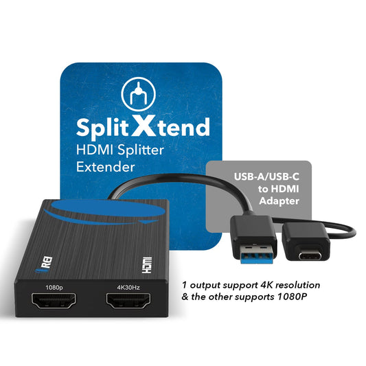 OREI SplitXtend HDMI Splitter Extender for Dual Video Monitor Extended Display (USBC2HDMI2)