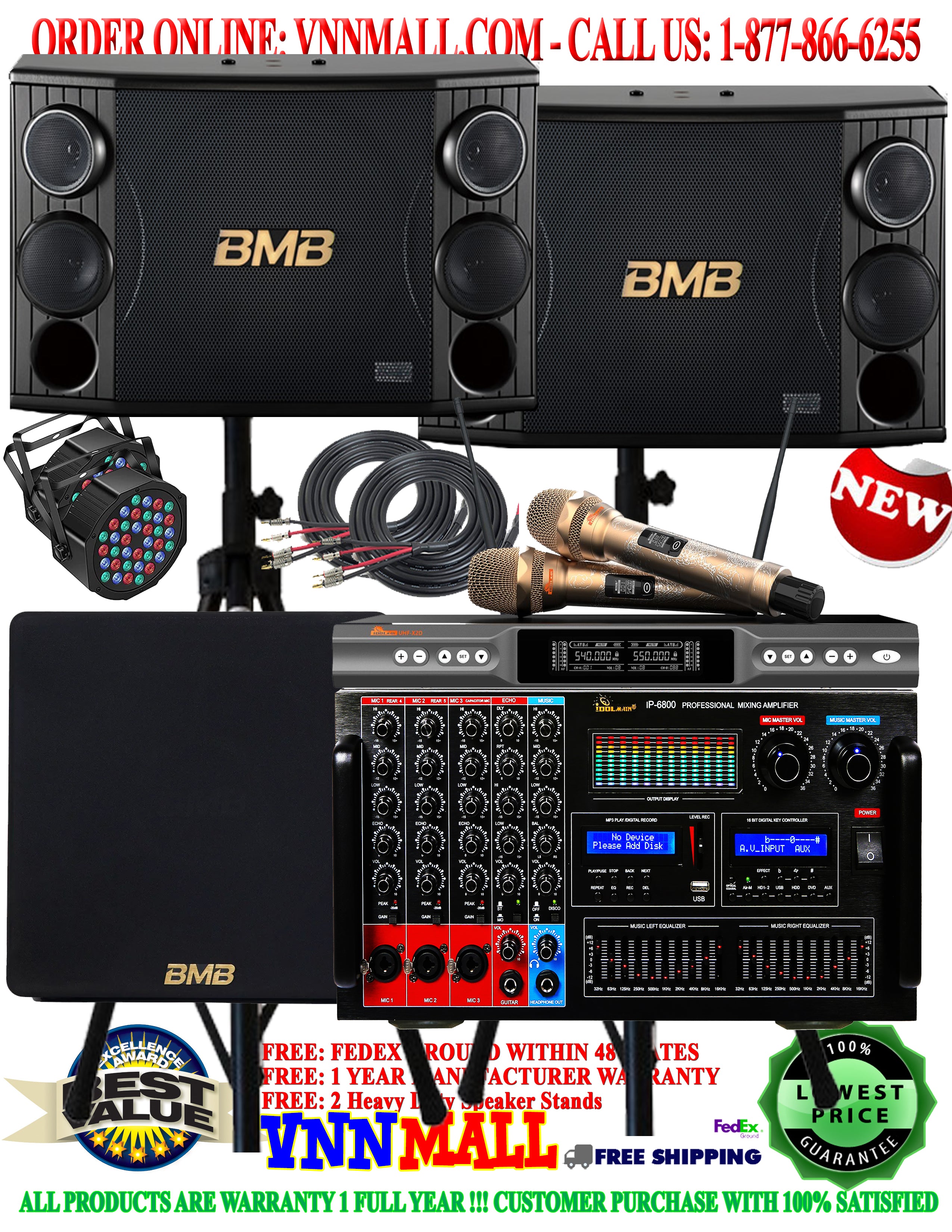 KARAOKE SYSTEM 1 - Complete 3600W Karaoke System, BMB Japan 3-Way Karaoke Speakers with 1000W Subwoofer - MODEL 2026