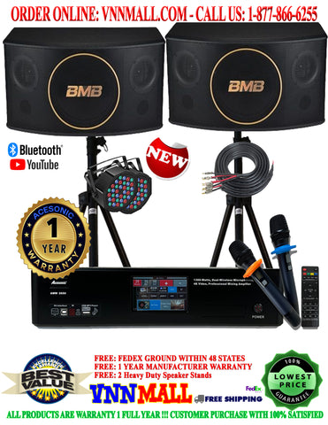 KARAOKE SYSTEM 15 - BMB & Acesonic Karaoke System 1000 Watts with Built-In Bluetooth, 4K HD & Dual Wireless Microphones