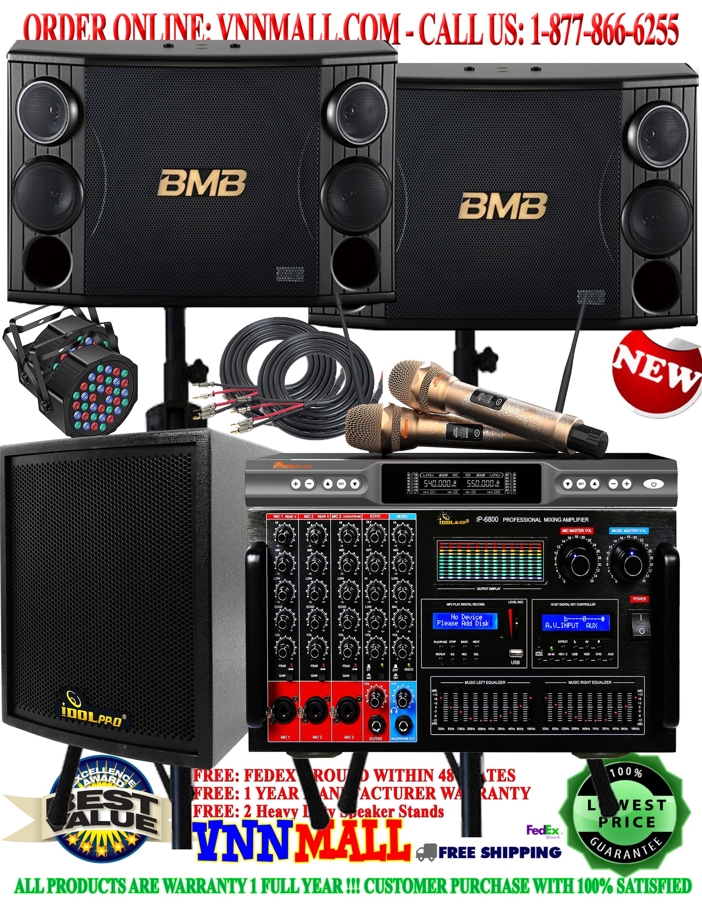 KARAOKE SYSTEM 1 - Complete 3400W Karaoke System, BMB Japan 3-Way Karaoke Speakers with 1000W Subwoofer - MODEL 2025