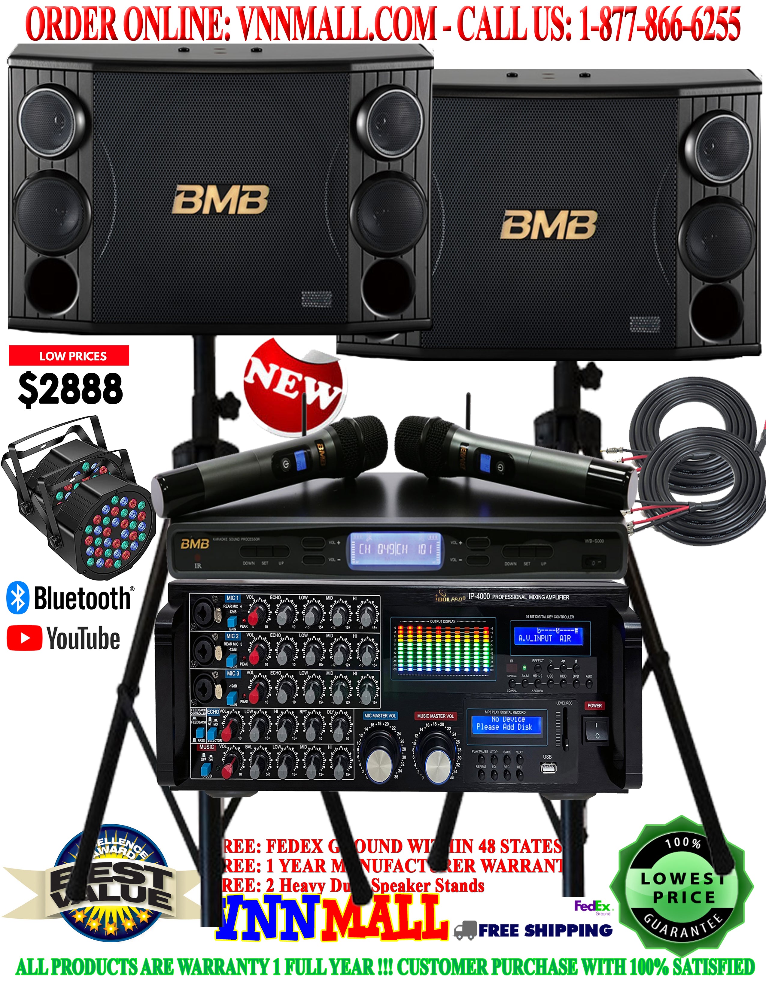 KARAOKE SYSTEM 24 - Complete 2400 W Karaoke System, BMB Japan 3-Way Karaoke Speakers (Model 2024)