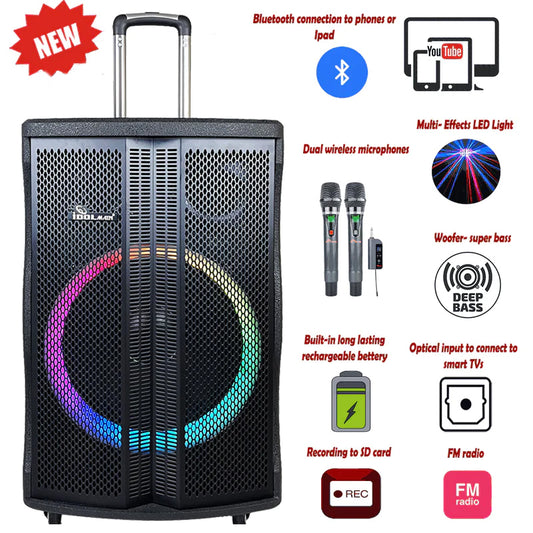 Loa Kéo Di Động IPS-DJ09 Professional Bluetooth Portable Rechargeable Party Speaker - FREE Dual Wireless Microphone ($175)- 3000 Watts - Model 2025