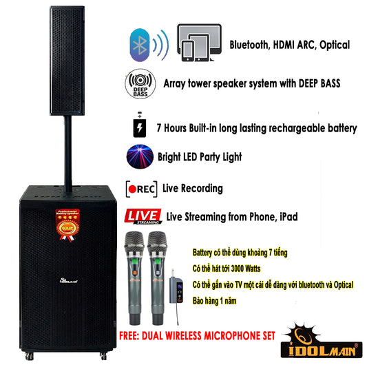 Loa Kéo Di Động IPS-DJ11 Array Portable Rechargeable Bluetooth Karaoke Tower Speaker ( 3000W - Model 2025 )