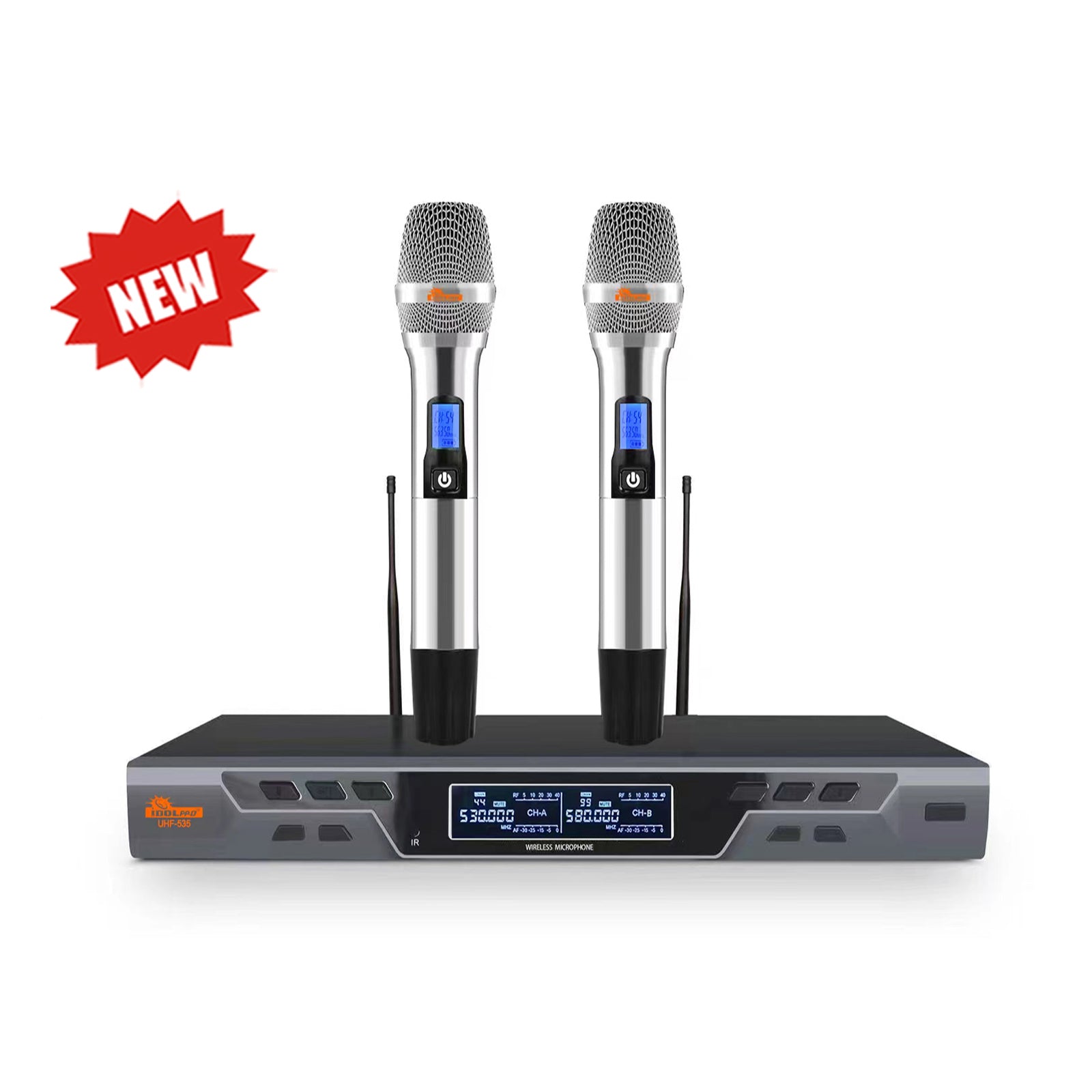 IDOLpro UHF-535 Digital Automatic Scan, Vocal Support Dual Wireless Microphones System - Model 2025