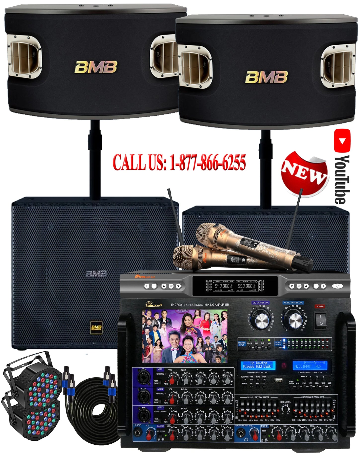 (Sold Out - PreOrder Only ) KARAOKE SYSTEM 29 - NEWEST MODEL: 2025 - BMB TOP SYSTEM 3-Way Vocal Speakers 6000 Watts - 2 BMB Subwoofers - Amplifier 8000 Watts
