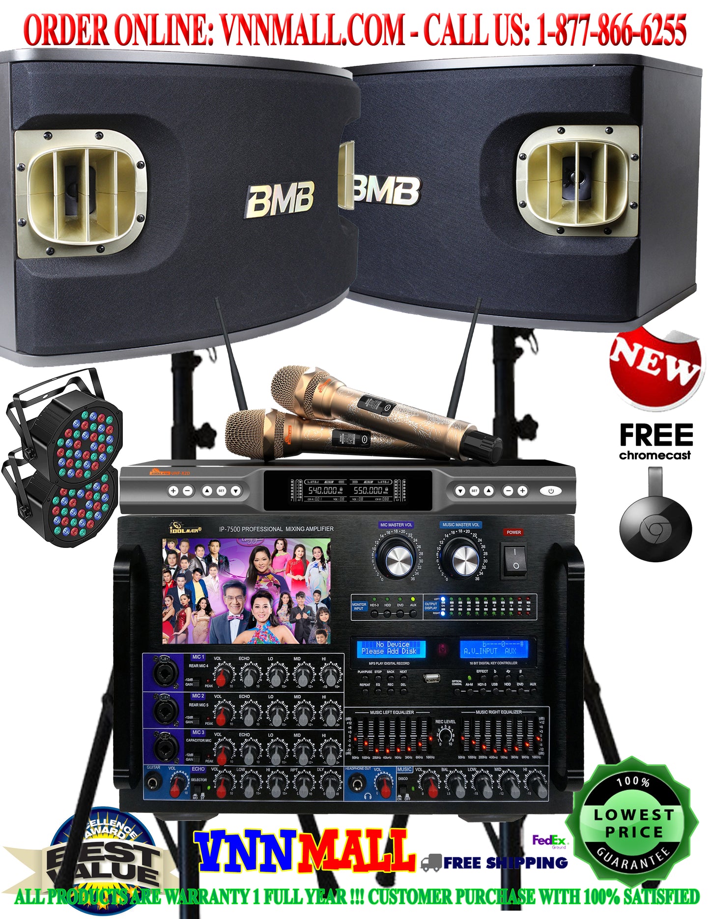 KARAOKE SYSTEM 26 - NEWEST MODEL: 2024 - BMB Advanced Package 3-Way Vocal Speakers  2400 Watts - Amplifier 8000 Watts