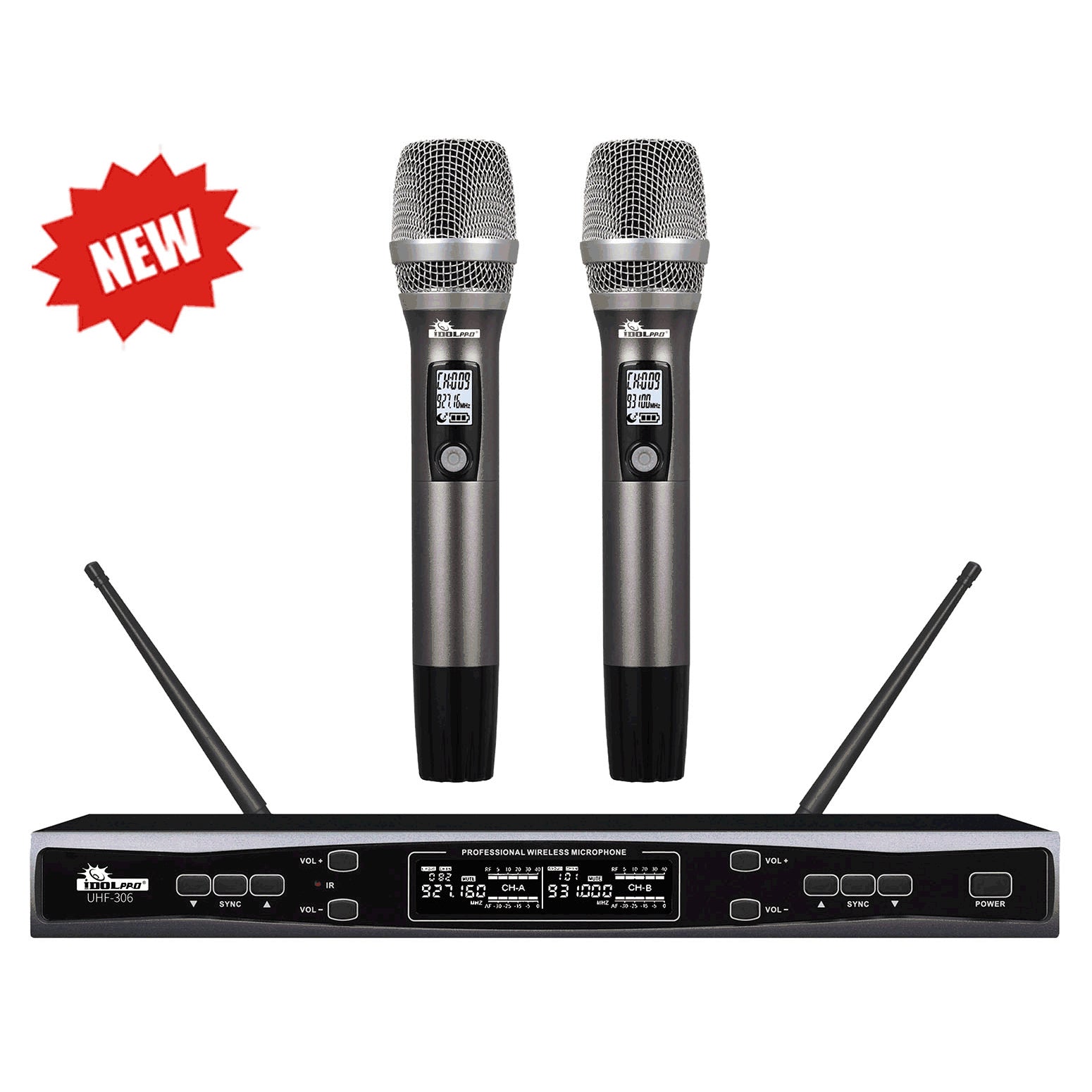 IDOLpro UHF-306 Professional Dual Wireless Microphone System With Free Interference