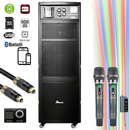 Loa Kéo Di Động IPS-DJ07 II - 2,000 Watts - FREE 2 Wireless Microphones ($175) - Built-in Rechargeable Battery, Bluetooth & Optical Input - MODEL 2023