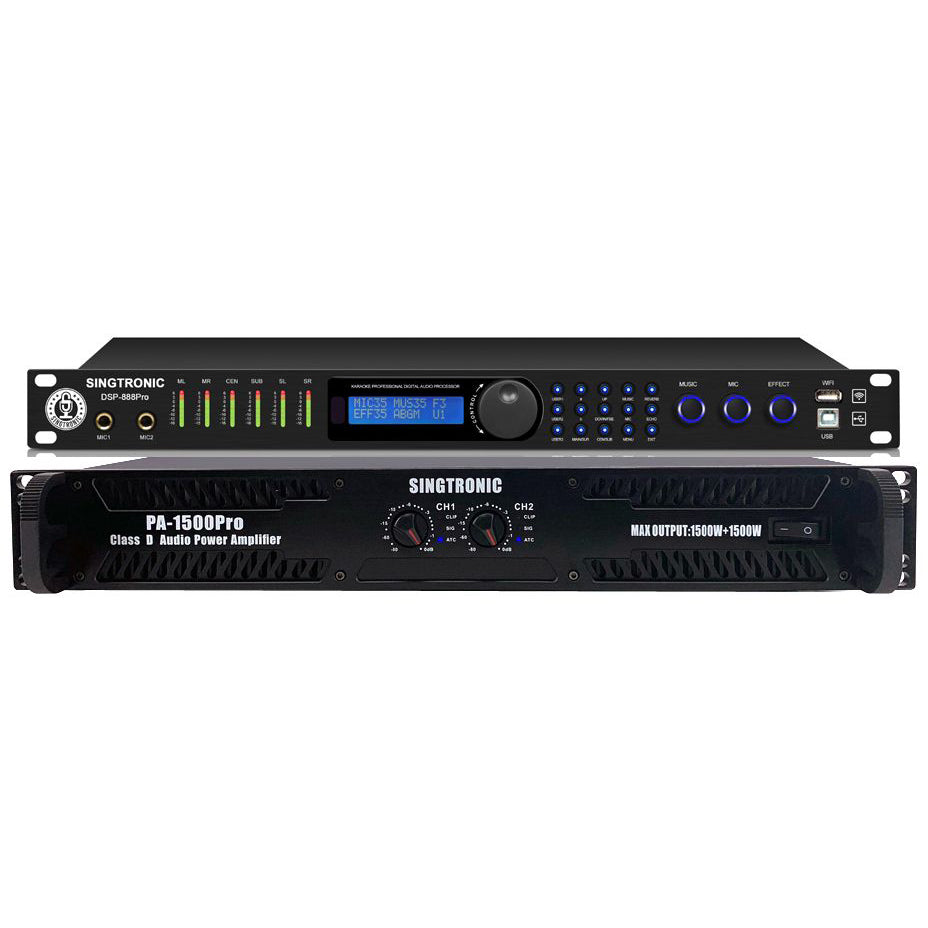 Professional Class D 3000W Power Amplifier + Digital Karaoke Processor Mixer ( Singtronic PA-1500DSP + DSP-888Pro )