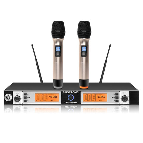 Singtronic UHF-1500Pro Professional Digital True Diversity Dual Wireless Microphone Karaoke System Newest Model: 2023 Pro Series